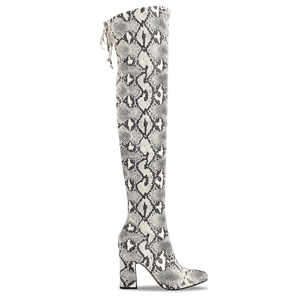 Unisa Over-the-Knee Snake Print Boots in Black and White